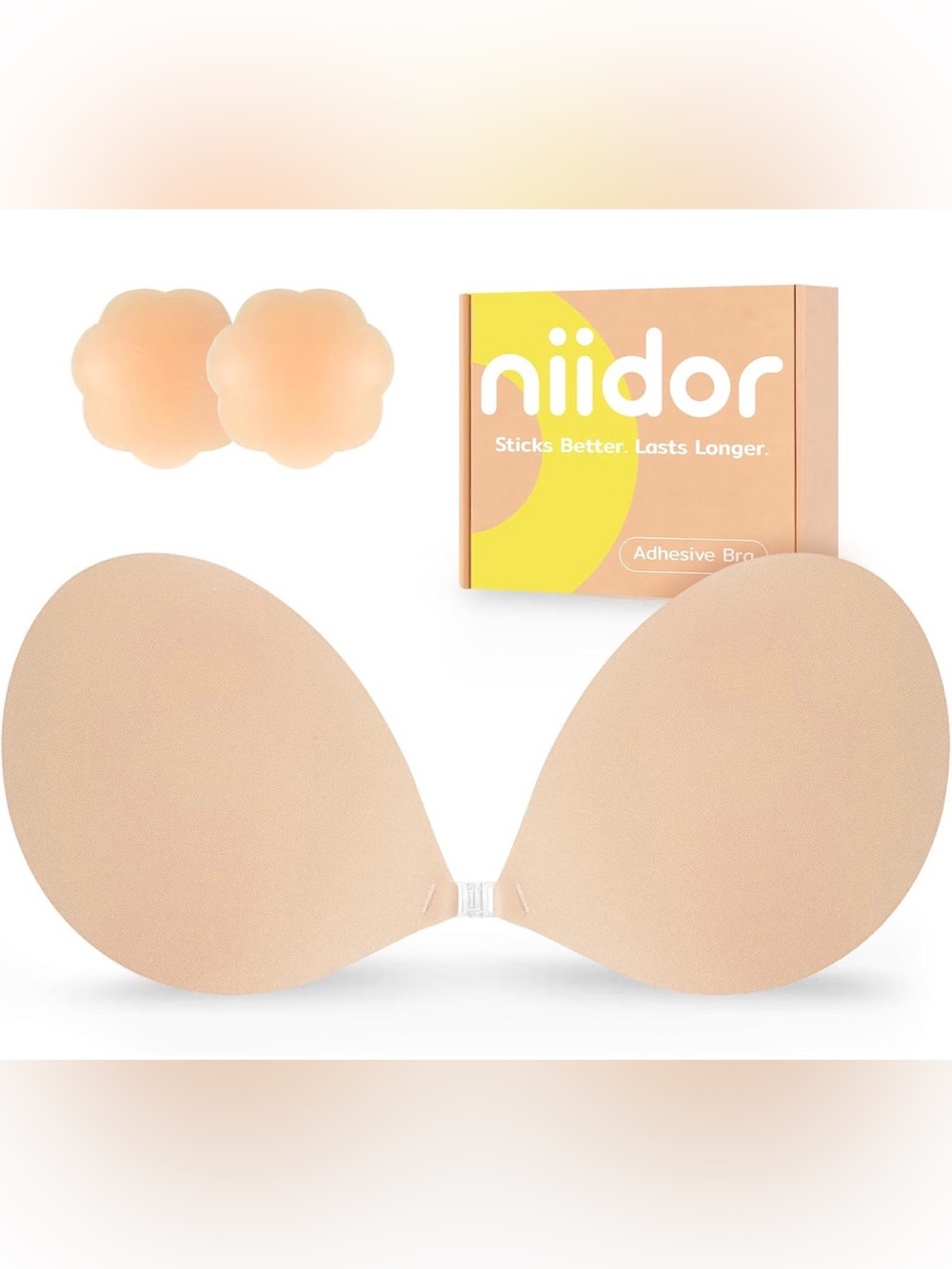 Niidor Nude Adhesive Strapless Silicone Bra with Petal Nipple Covers